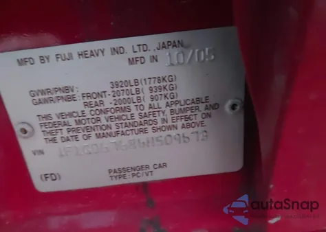 2006 Subaru Impreza 2.5I из США, поврежденный, VIN JF1GD67686H509673